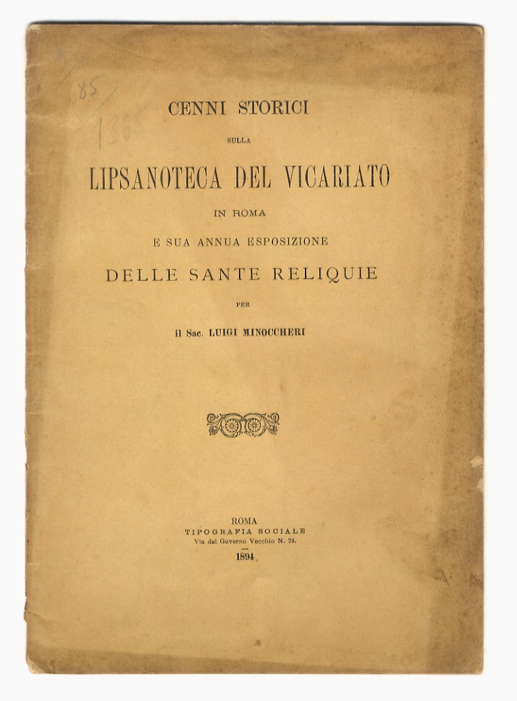 Cenni Storici Sulla Lipsanoteca Del Vicariato Di Roma E Sua Annua